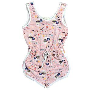 Shosho Pink Floral Llama Print Sleeveless Romper Girls Size 5 Lightweight Shorts